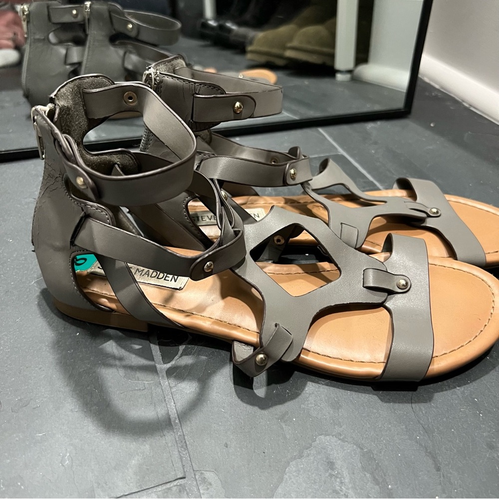 Steve Madden Grey Vegan Leather Studded Gladiator Sandal